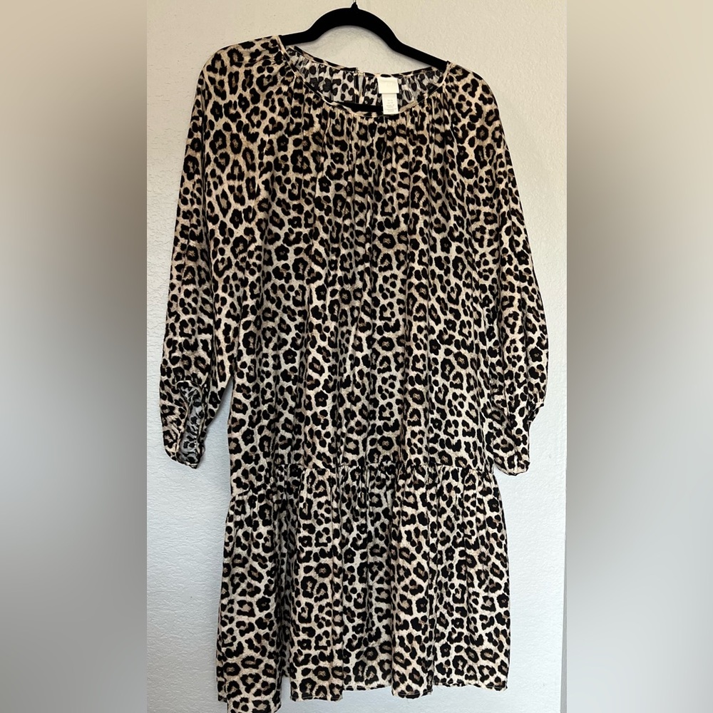 H&M Leopard Print Smock Dress -size XL Babydoll vacation spring  summer